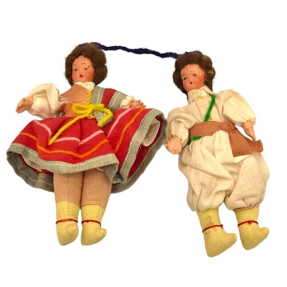 Vintage Cossack Traditional Folk Dancers Wedding Cloth Man Woman Attached Dolls - Picture 2 of 15